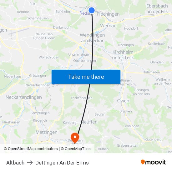 Altbach to Dettingen An Der Erms map