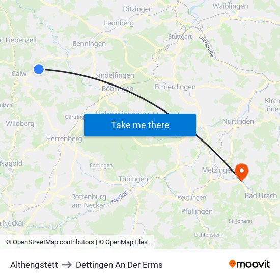 Althengstett to Dettingen An Der Erms map