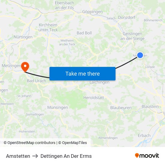 Amstetten to Dettingen An Der Erms map