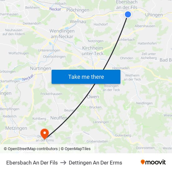 Ebersbach An Der Fils to Dettingen An Der Erms map