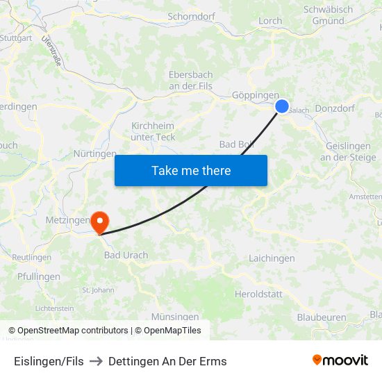 Eislingen/Fils to Dettingen An Der Erms map