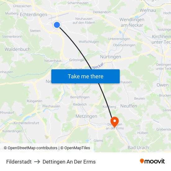 Filderstadt to Dettingen An Der Erms map