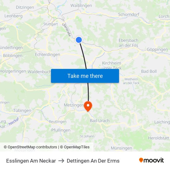 Esslingen Am Neckar to Dettingen An Der Erms map