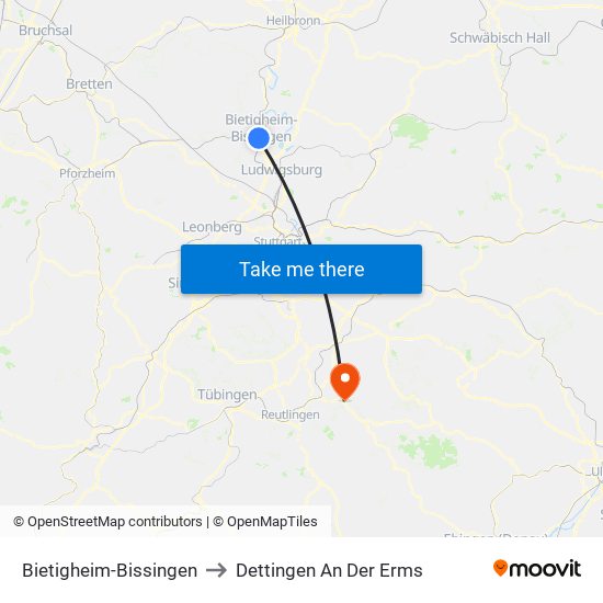 Bietigheim-Bissingen to Dettingen An Der Erms map