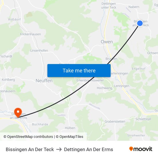 Bissingen An Der Teck to Dettingen An Der Erms map