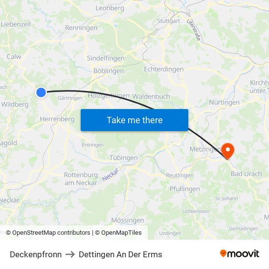 Deckenpfronn to Dettingen An Der Erms map