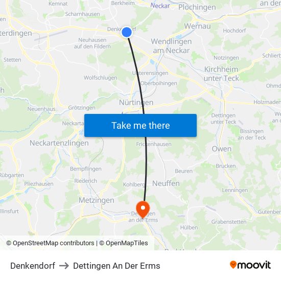 Denkendorf to Dettingen An Der Erms map