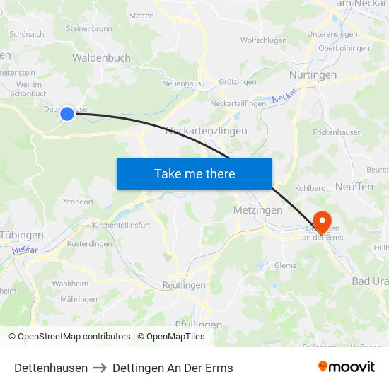 Dettenhausen to Dettingen An Der Erms map