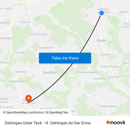 Dettingen Unter Teck to Dettingen An Der Erms map