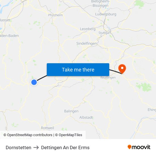 Dornstetten to Dettingen An Der Erms map