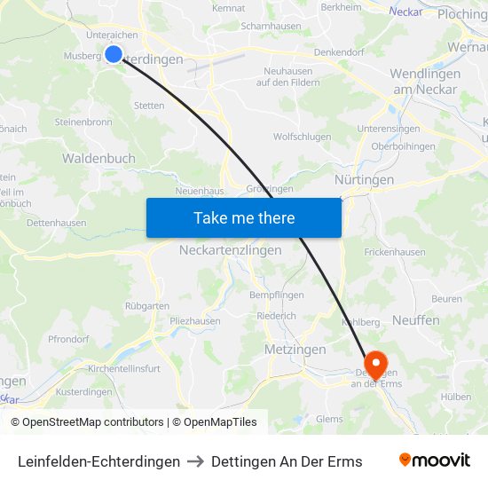 Leinfelden-Echterdingen to Dettingen An Der Erms map