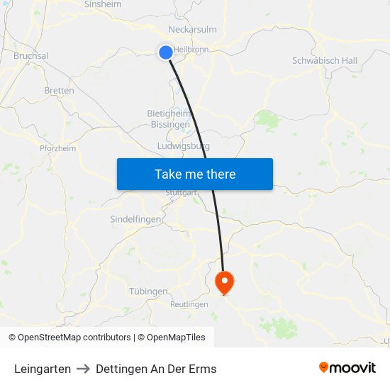 Leingarten to Dettingen An Der Erms map