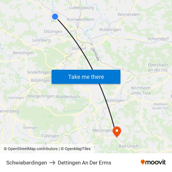Schwieberdingen to Dettingen An Der Erms map