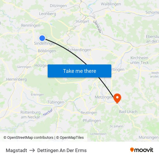 Magstadt to Dettingen An Der Erms map