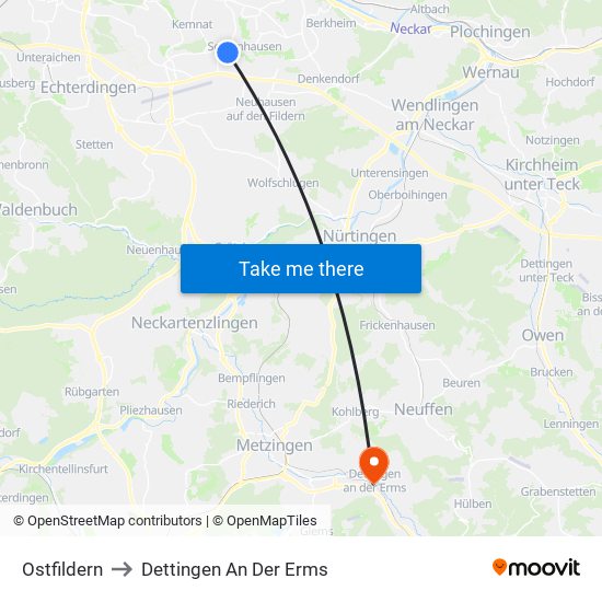 Ostfildern to Dettingen An Der Erms map
