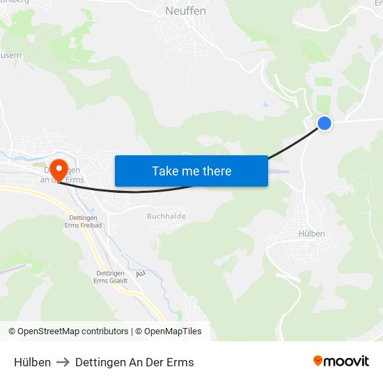 Hülben to Dettingen An Der Erms map