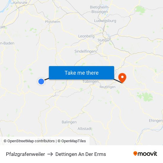 Pfalzgrafenweiler to Dettingen An Der Erms map