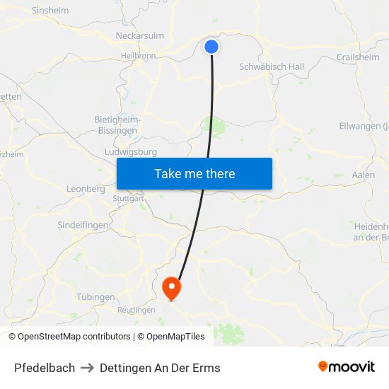 Pfedelbach to Dettingen An Der Erms map