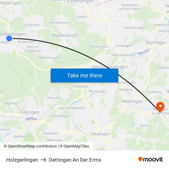 Holzgerlingen to Dettingen An Der Erms map