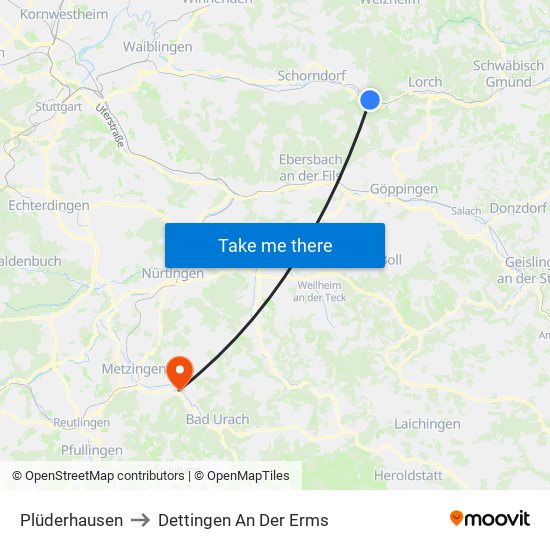 Plüderhausen to Dettingen An Der Erms map