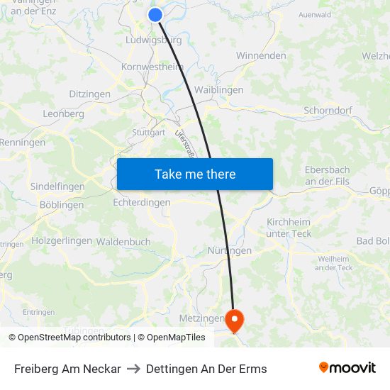 Freiberg Am Neckar to Dettingen An Der Erms map