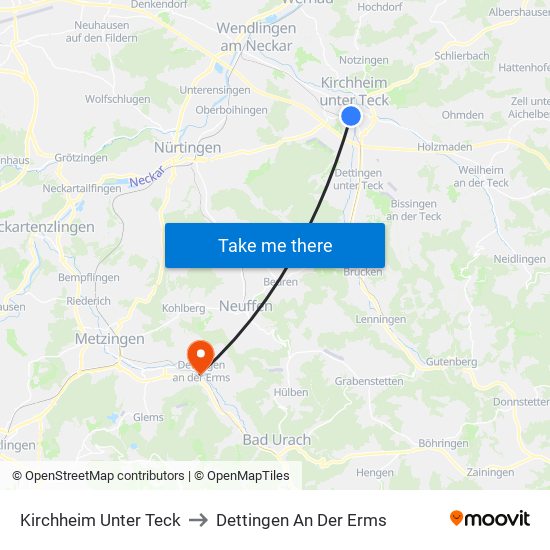 Kirchheim Unter Teck to Dettingen An Der Erms map