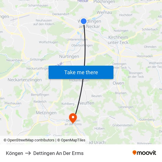 Köngen to Dettingen An Der Erms map