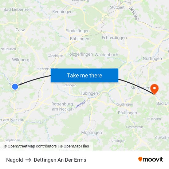 Nagold to Dettingen An Der Erms map