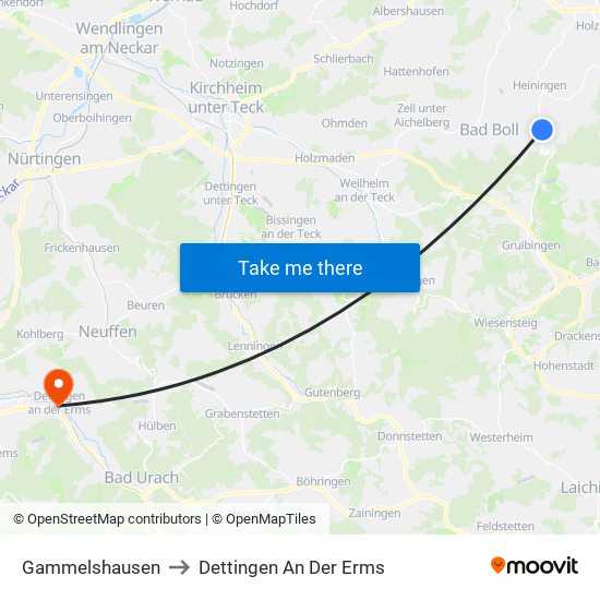 Gammelshausen to Dettingen An Der Erms map