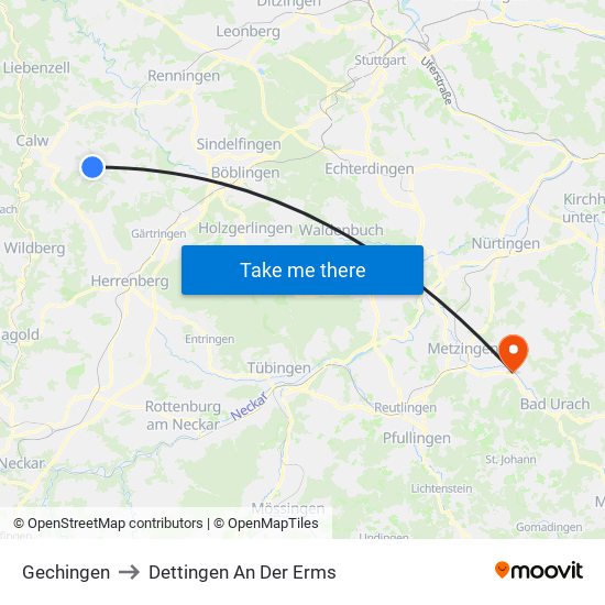 Gechingen to Dettingen An Der Erms map