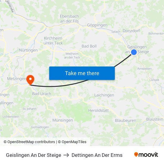 Geislingen An Der Steige to Dettingen An Der Erms map