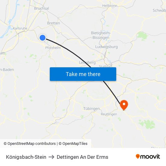 Königsbach-Stein to Dettingen An Der Erms map