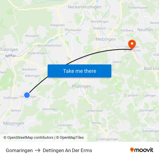 Gomaringen to Dettingen An Der Erms map