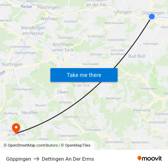Göppingen to Dettingen An Der Erms map