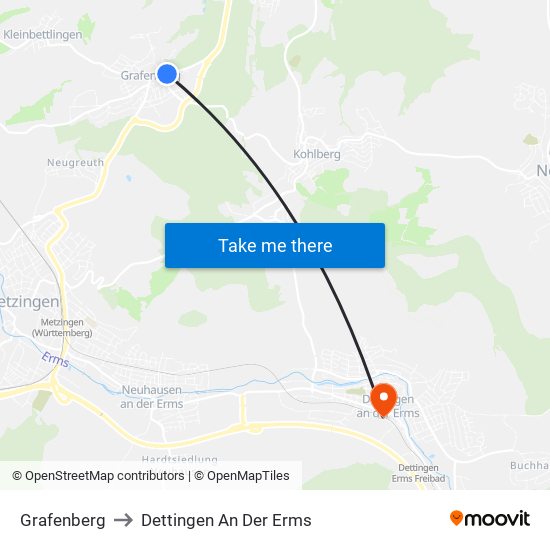 Grafenberg to Dettingen An Der Erms map