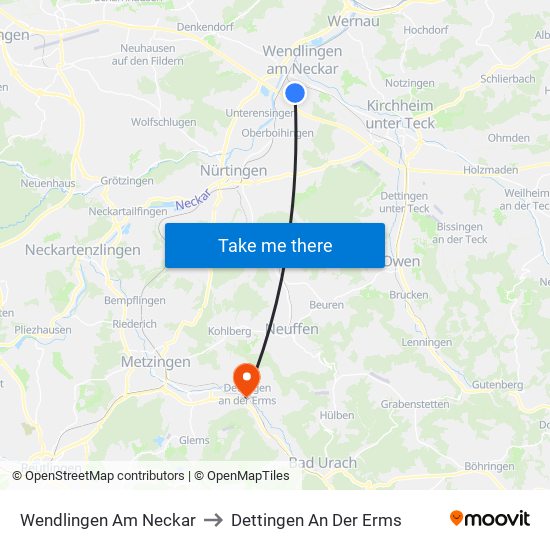 Wendlingen Am Neckar to Dettingen An Der Erms map