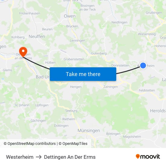 Westerheim to Dettingen An Der Erms map