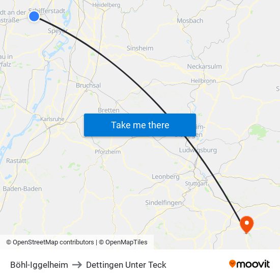 Böhl-Iggelheim to Dettingen Unter Teck map