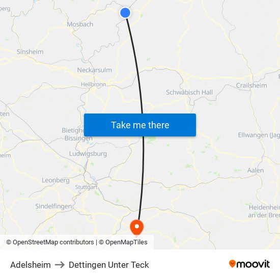 Adelsheim to Dettingen Unter Teck map