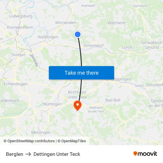 Berglen to Dettingen Unter Teck map