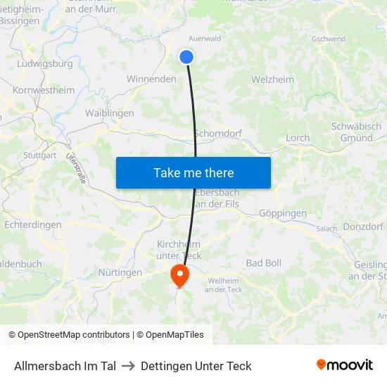 Allmersbach Im Tal to Dettingen Unter Teck map