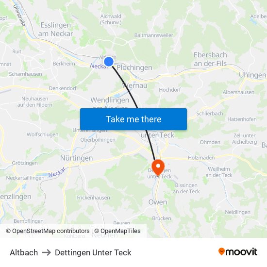 Altbach to Dettingen Unter Teck map