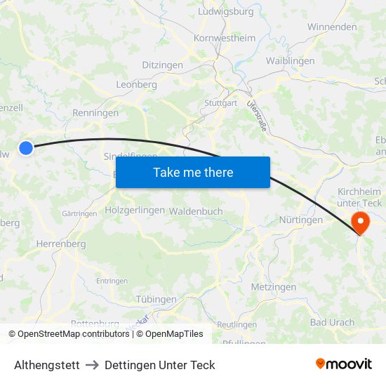 Althengstett to Dettingen Unter Teck map