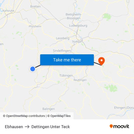 Ebhausen to Dettingen Unter Teck map