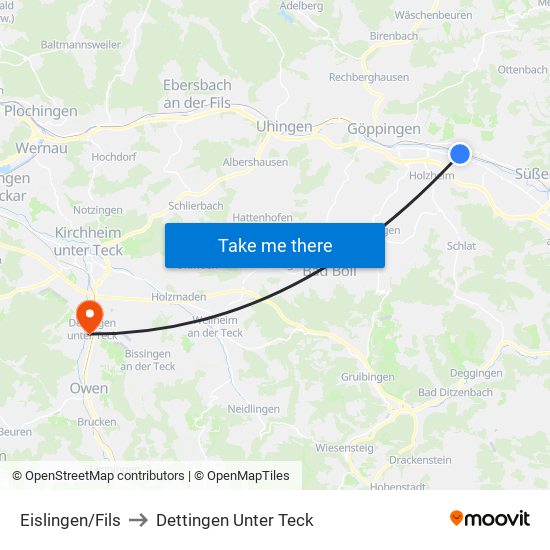 Eislingen/Fils to Dettingen Unter Teck map