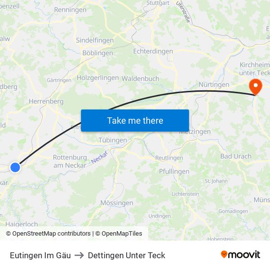 Eutingen Im Gäu to Dettingen Unter Teck map