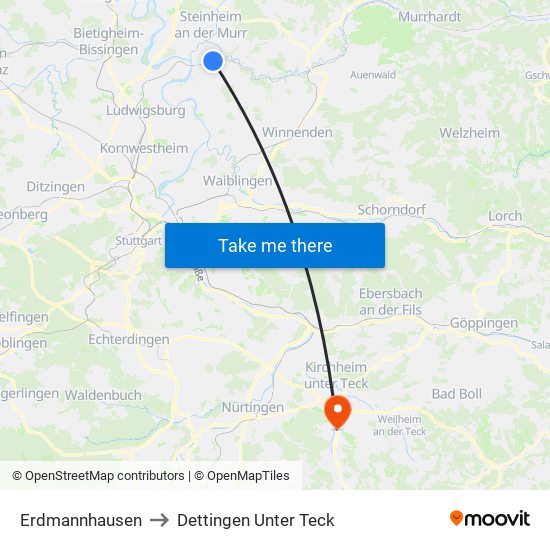 Erdmannhausen to Dettingen Unter Teck map