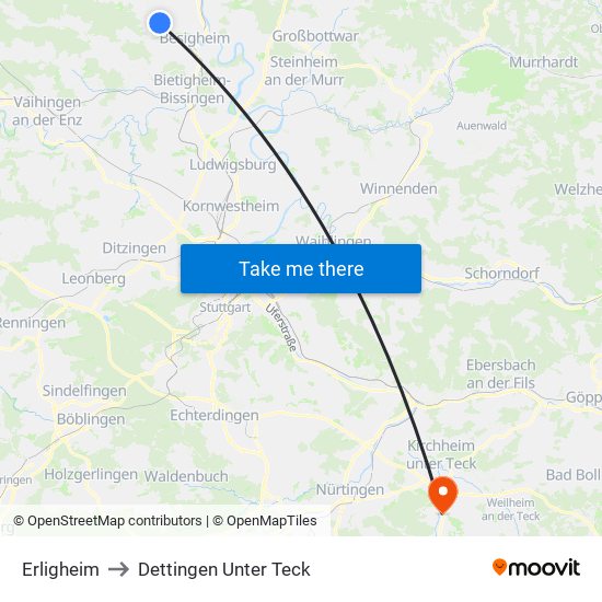 Erligheim to Dettingen Unter Teck map