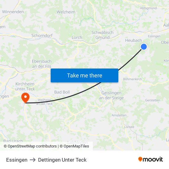 Essingen to Dettingen Unter Teck map