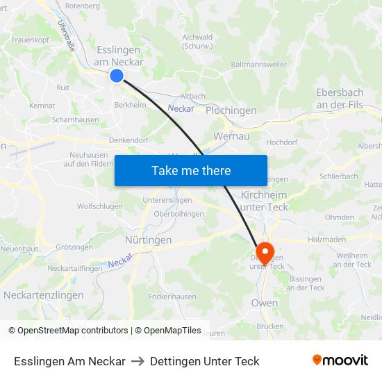 Esslingen Am Neckar to Dettingen Unter Teck map